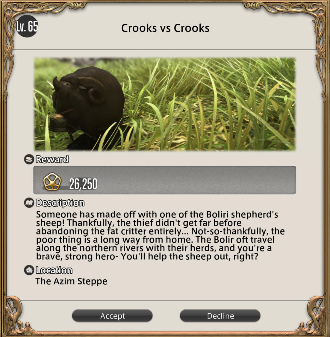 Someone has made off with one of the Boliri shepherd's sheep! Thankfully, the thief didn't get far before abandoning the fat critter entirely... Not-so-thankfully, the poor thing is a long way from home. The Bolir oft travel along the northern rivers with